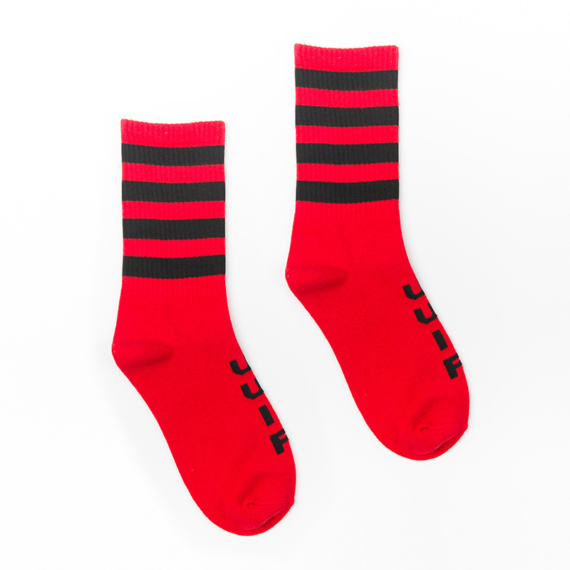 Hip Ulzzang Ins Flow In Tube Socks Cotton Socks For Men Stripe Cool Street Slide